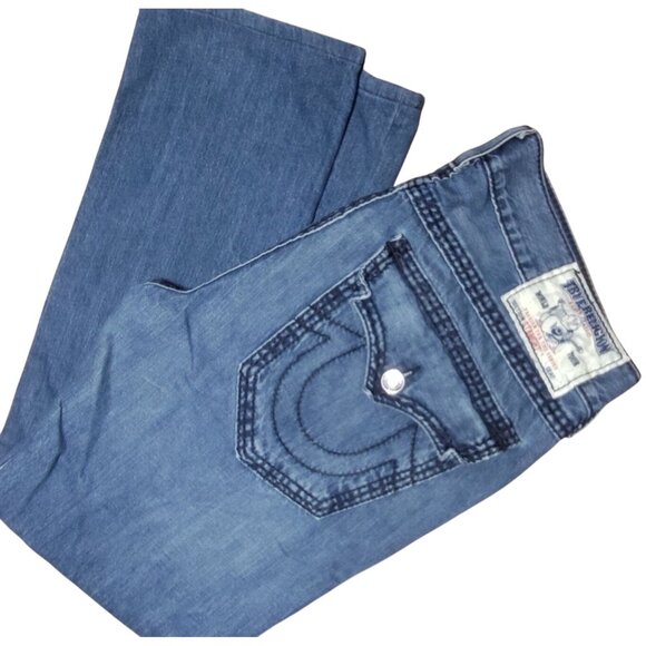 True Religion Men's Straight Flap Jeans Blue Denim 38 - Picture 1 of 8